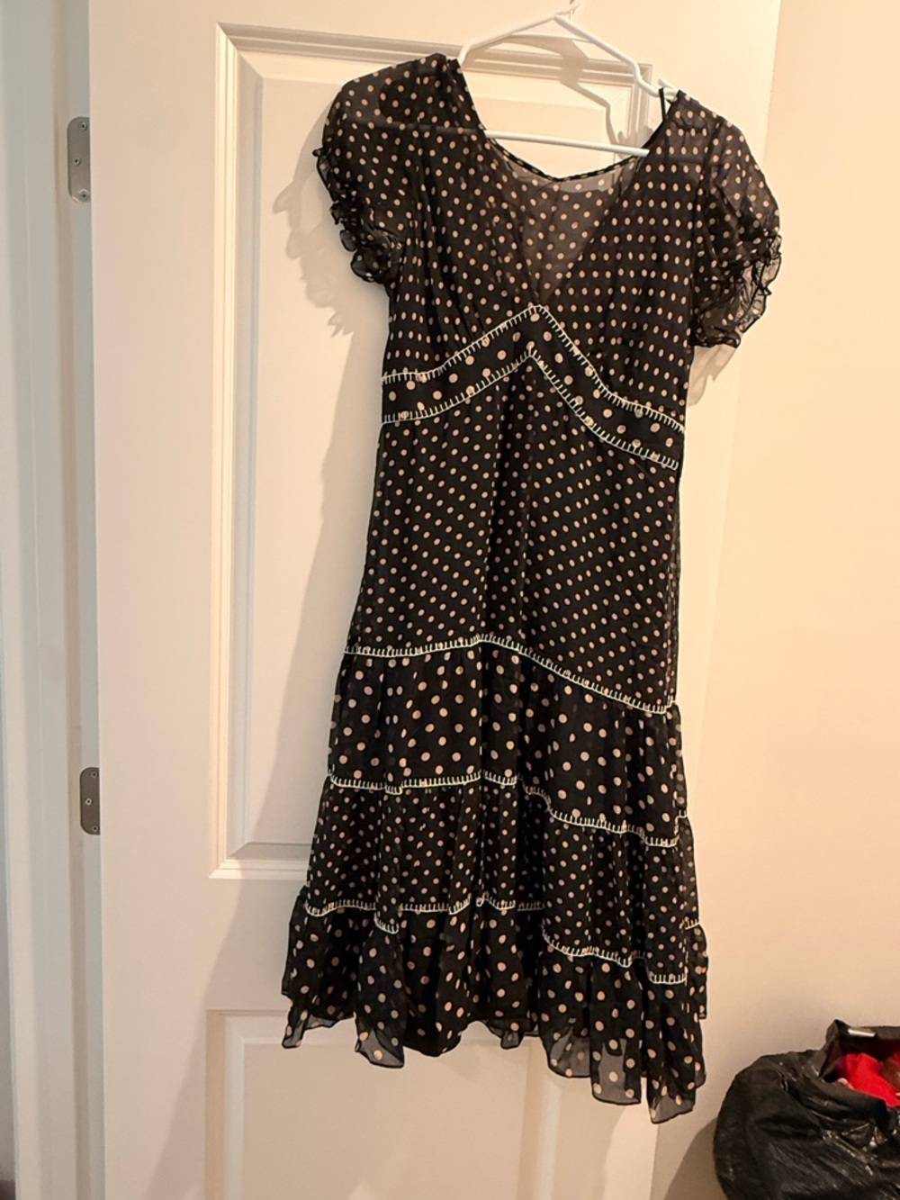 BCBGMaxAzria Black Midi Dress with Beige Polka Dots